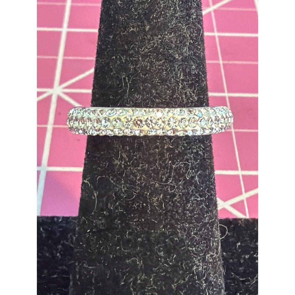 Silver Tone Crystal Rhinestone Eternity Band Ring ATI BR CH Stack Size 6.75